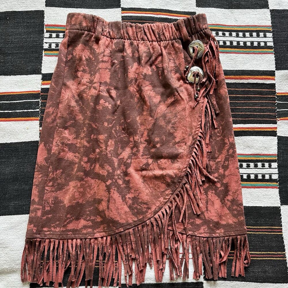 Vintage Ozark Mountain Fringe Western Wear Mini Skirt. Elastic Waist. USA. Small